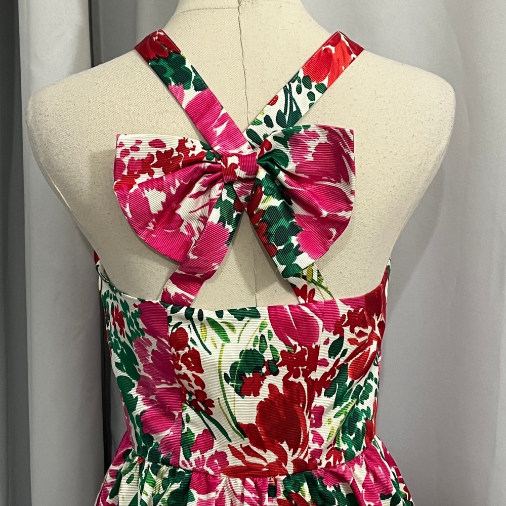 NEW Vineyard Vines Fit Flare Mini Dress Sz 6 Floral Open Back Bow Silk Blend - Picture 11 of 15